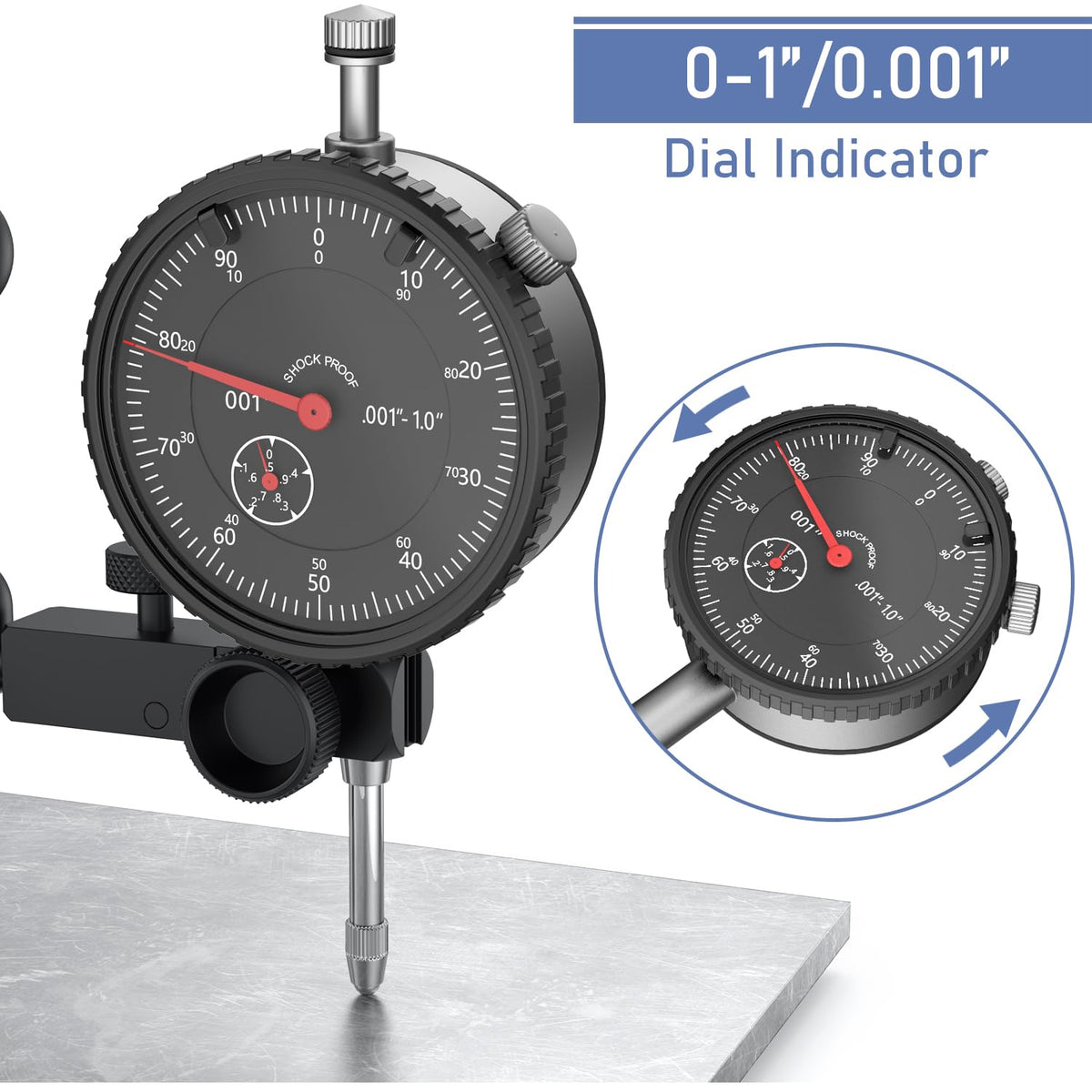 Precision Dial Indicator Gauge and Magnetic Base Set, Black