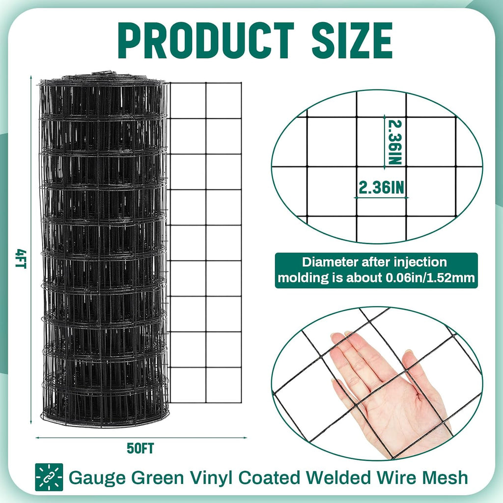 Black Welded Wire Fence 4 ft X 50 ft, 2.36" Mesh Fencing