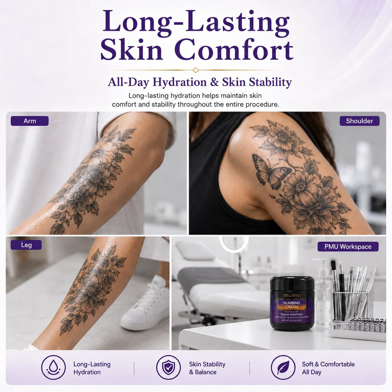 Tattoo Numbing Cream for Sensitive Skin Areas, Herbal Tattoo Aftercare Balm, 120g / 4.23 oz Large Jar, Long-Lasting