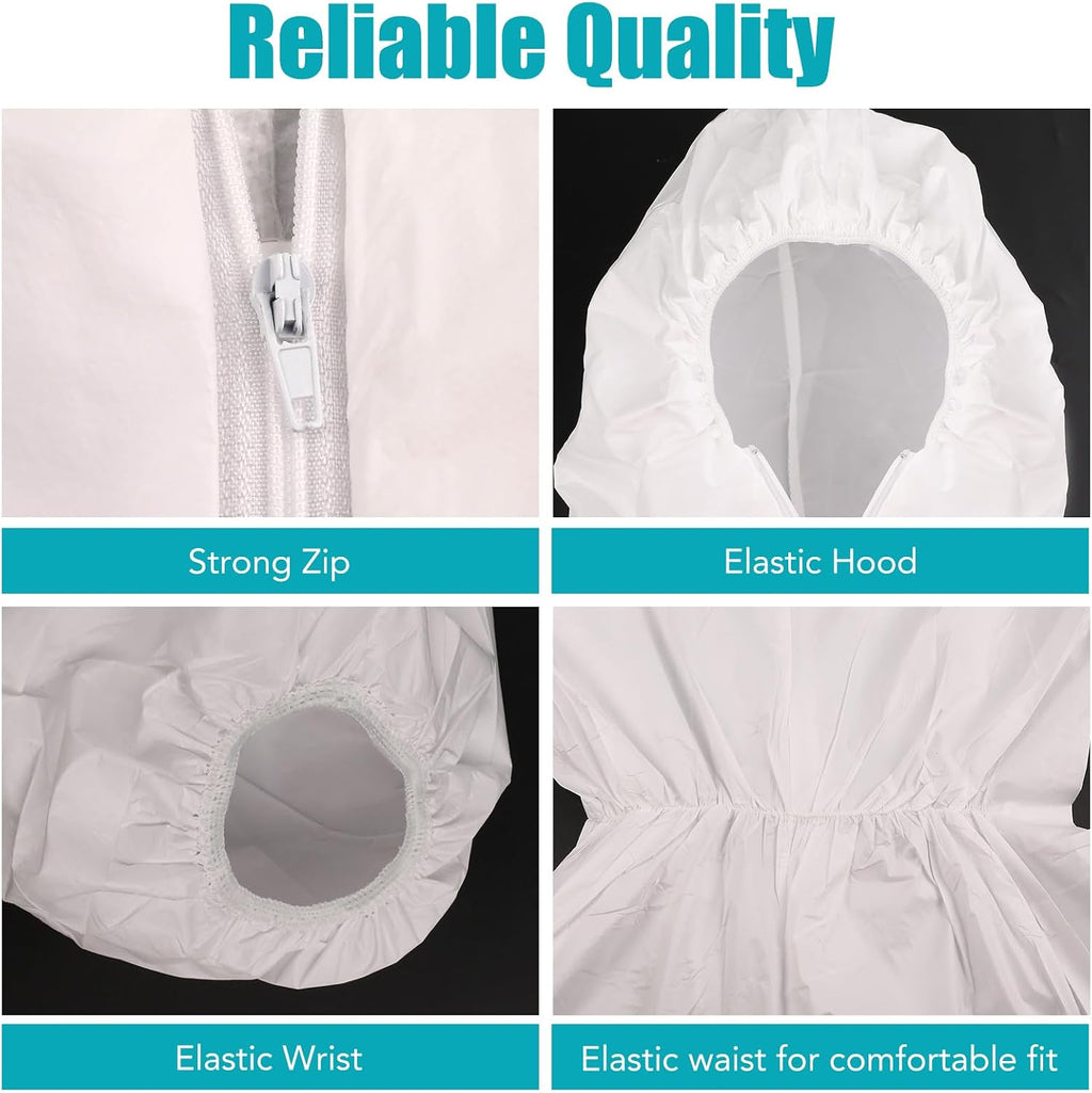 Hazmat Suits 1/10 Pack Disposable Coveralls, with Elastic Wrists, Ankles and Hood, Available in 4 sizes
