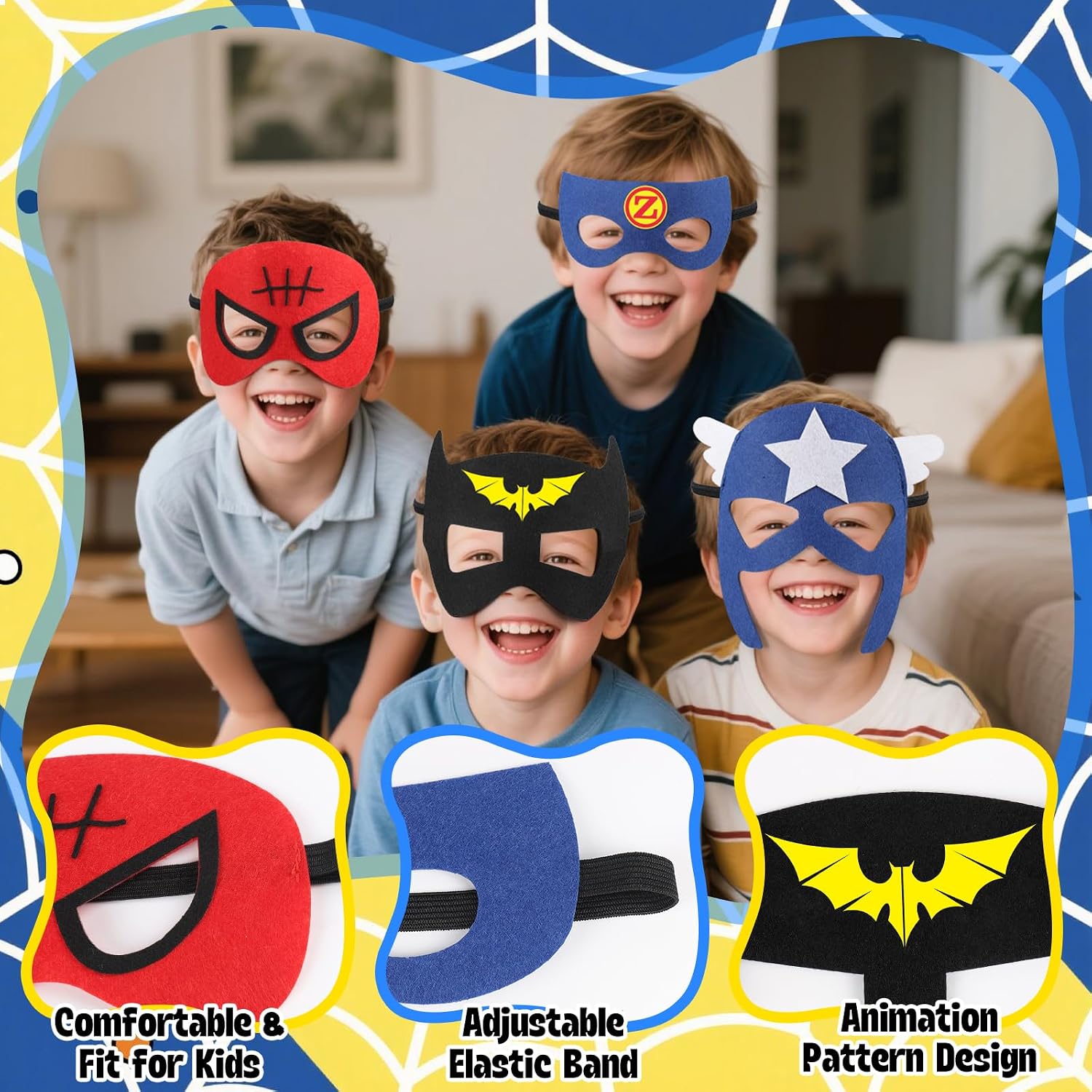 Superhero Capes with Finger Lights, Masks Dress Up for Kids 3-12 | 4 Capes, 4 Masks, 8 Lights for Halloween Costumes