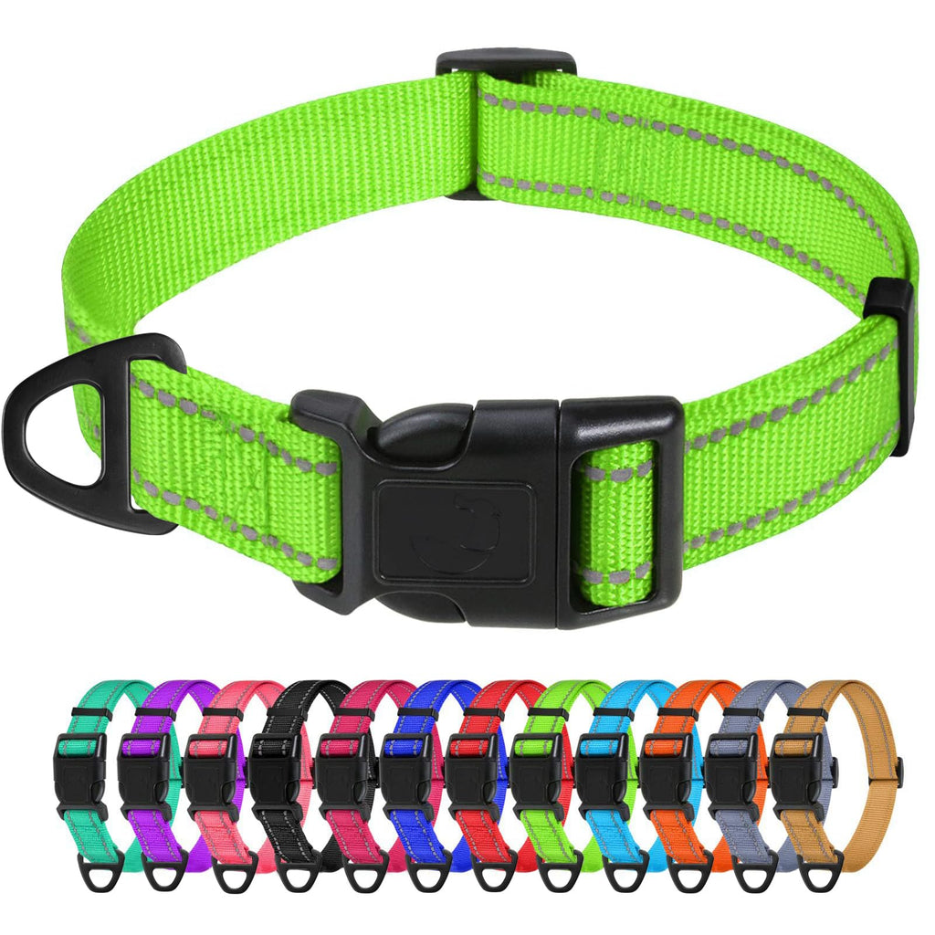 TagME Small Dog Collar, Reflective Puppy Collar, Green, 5/8" Width
