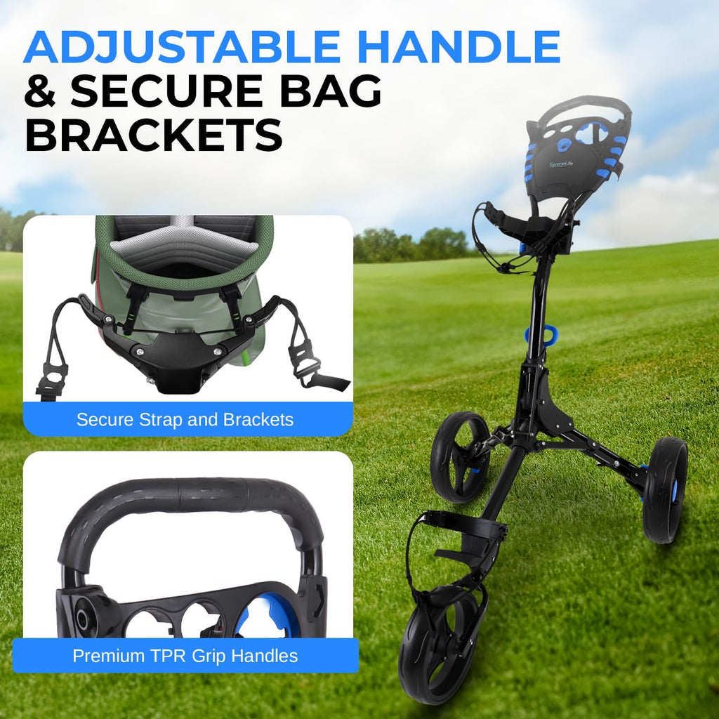 3-Wheel Golf Push Cart – Foldable, Adjustable Handle, Brake
