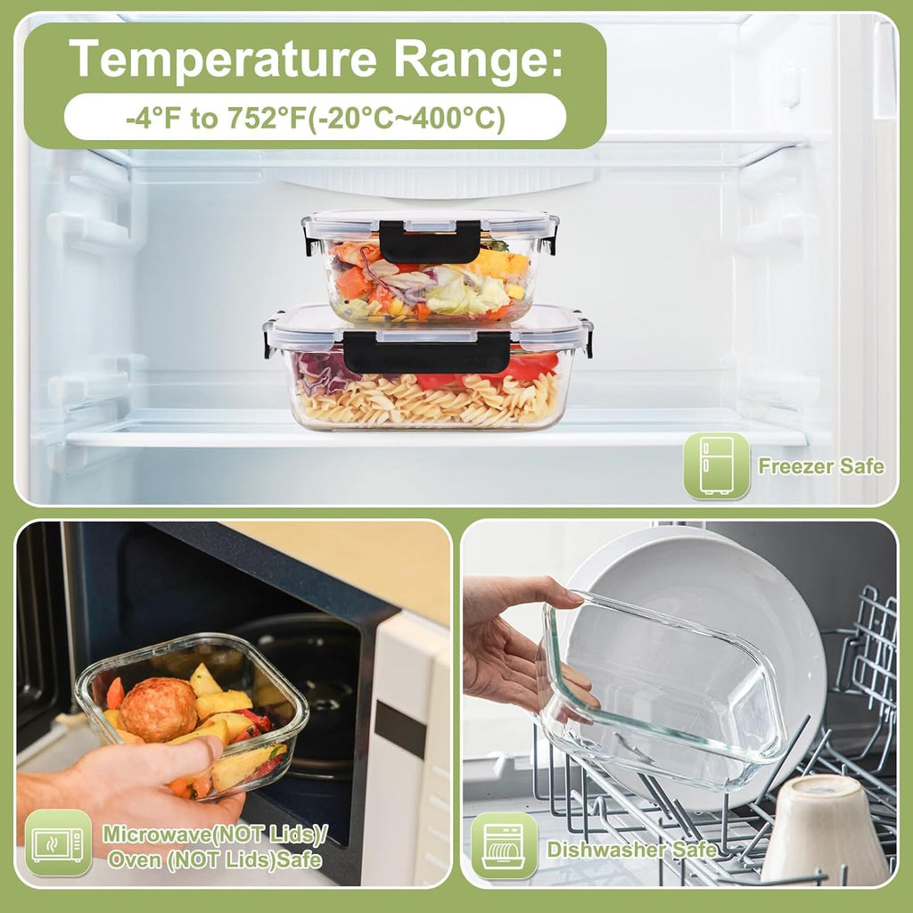 8 Pack Glass Food Storage Containers with Lids, Meal Prep Containers, Airtight Bento Boxes with Leak Proof Locking