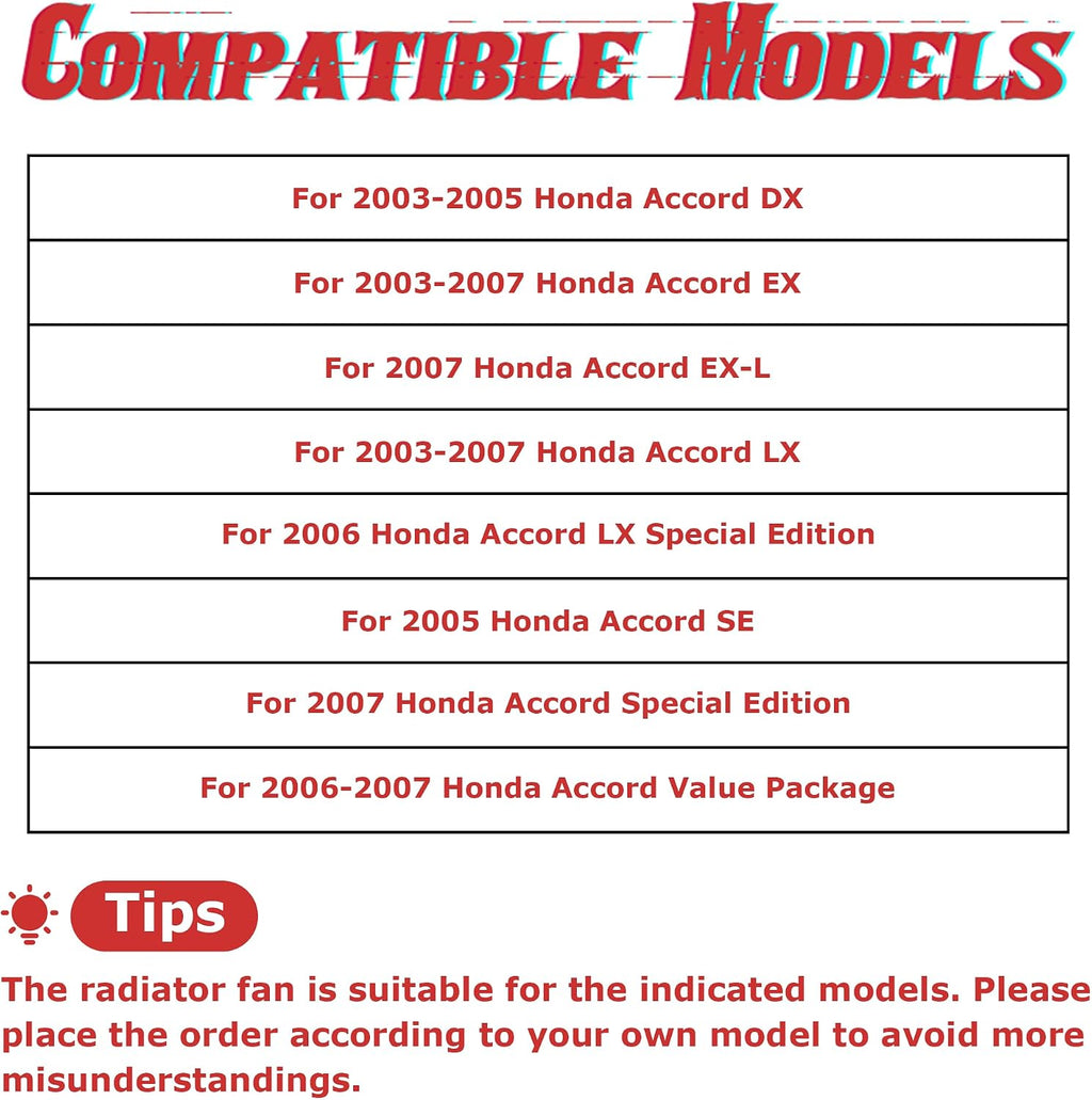 PartsFlow Radiator Cooling Fan Assembly Compatible with 2003 2004 2005 2006 2007 Honda Accord (DX Sedan&EX Coupe&EX Sedan&LX Coupe&LX Sedan) 2.4L 620-225