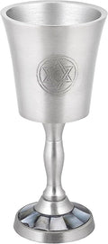 Zion Judaica Passover Seder Natural Black Pearl Inlay Kiddush Cup Goblet 6" Tall Engraved Star of David Pewter Finish