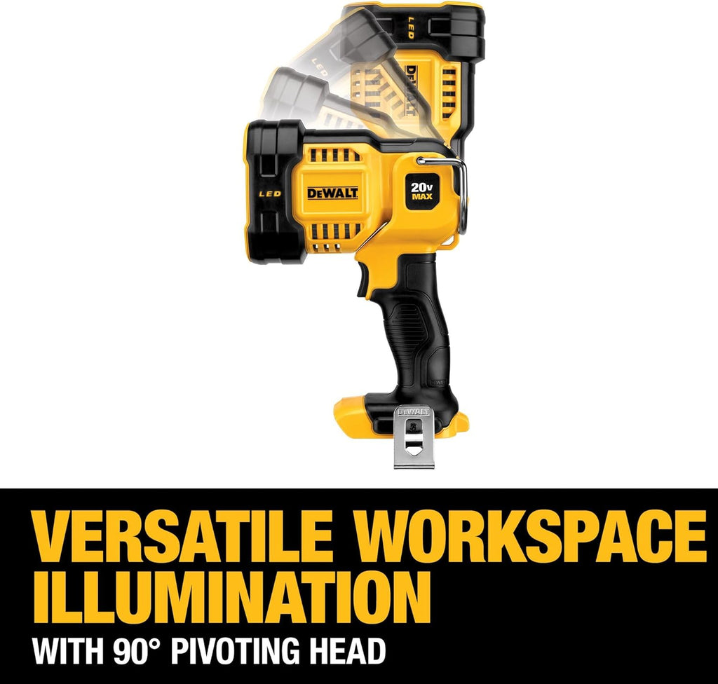 DEWALT 20V MAX LED Work Light, Handheld Spotlight with 508 Yard Distance, Pivoting Head, 1500 Lumens, Cordless