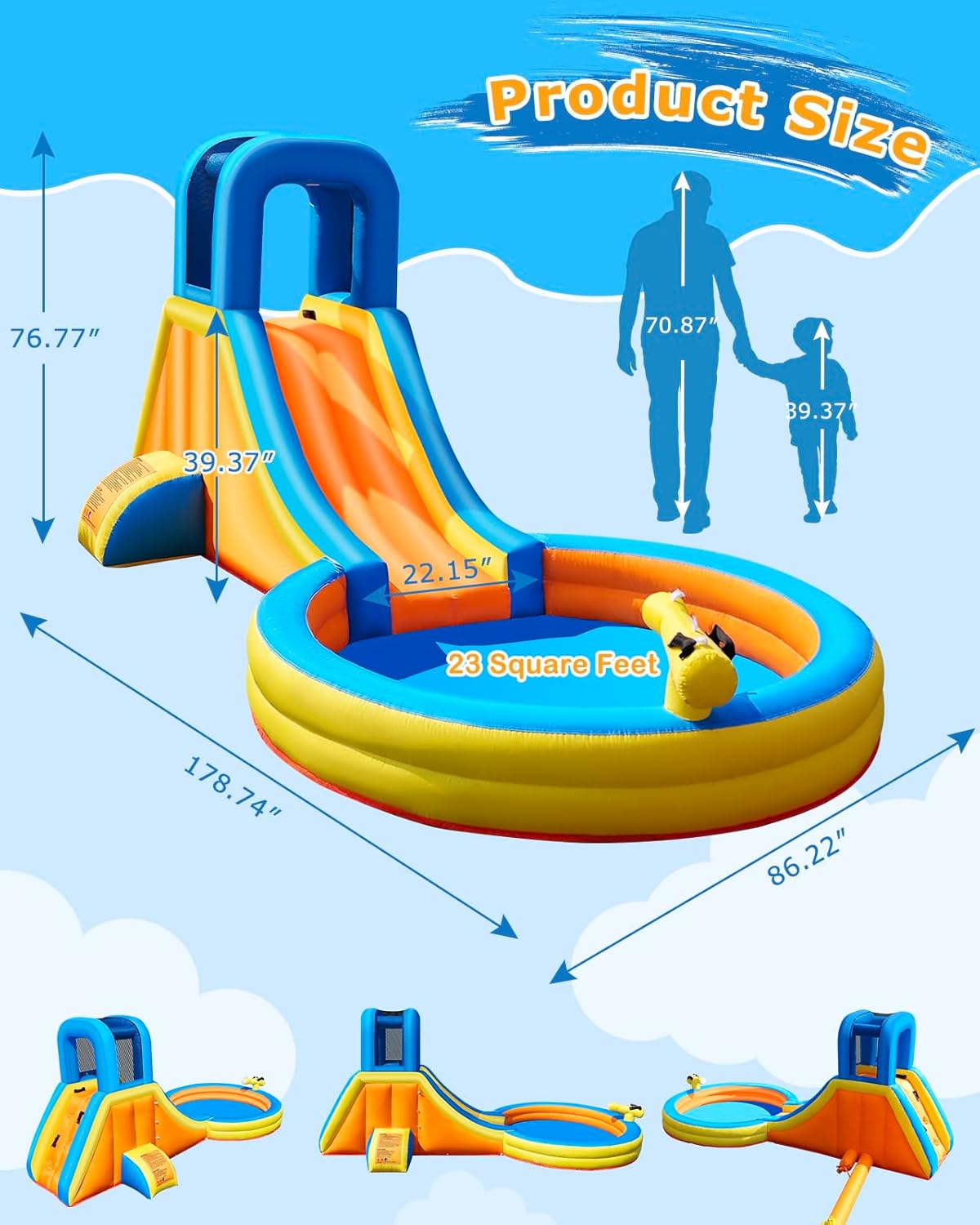 Inflatable Water Slide for Kids – 5-in-1 Blow Up Bounce House with Long Slide, Climbing Wall, Splash Pool, Water