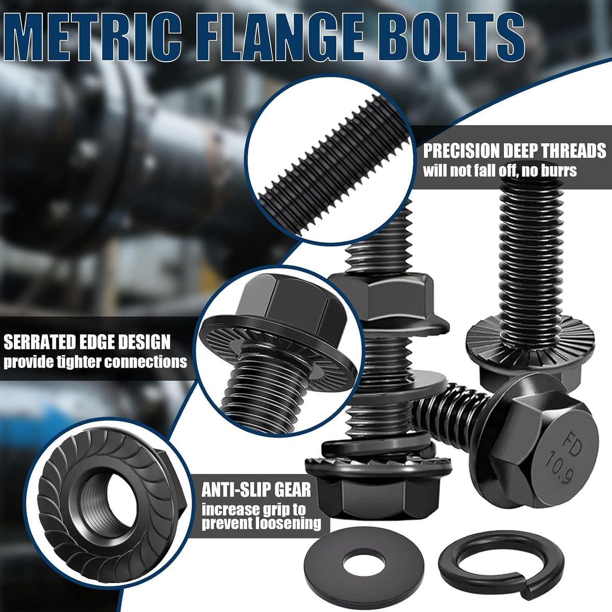 468PCS Black Metric Flange Bolt Assortment Kit with Socket Wrench