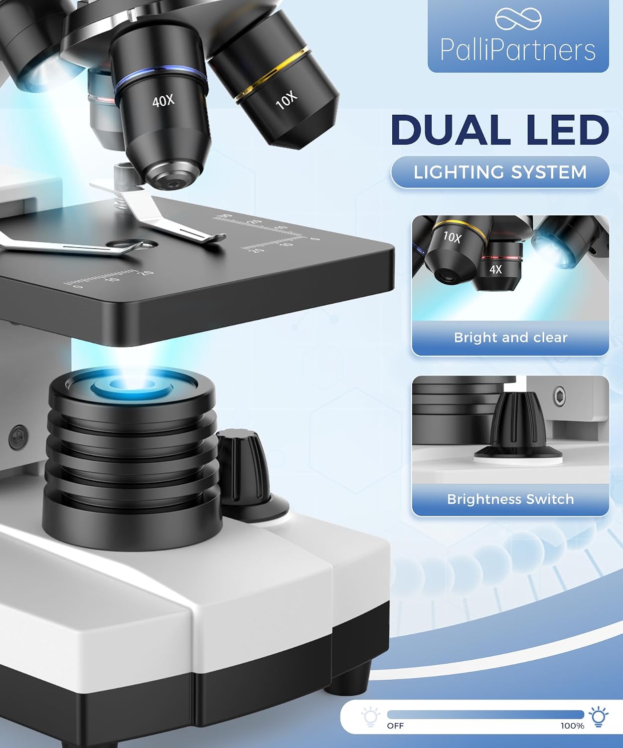Compound Microscope for Adults & Students, White | 100X-2000X High-Power, Biological Microscope, School Lab & Home