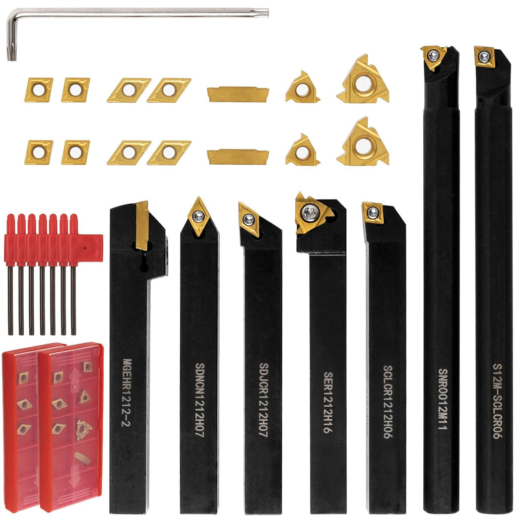21Pcs Kit Indexable Lathe Turning Tool,1/2" 12mm Holder and Carbide Inserts