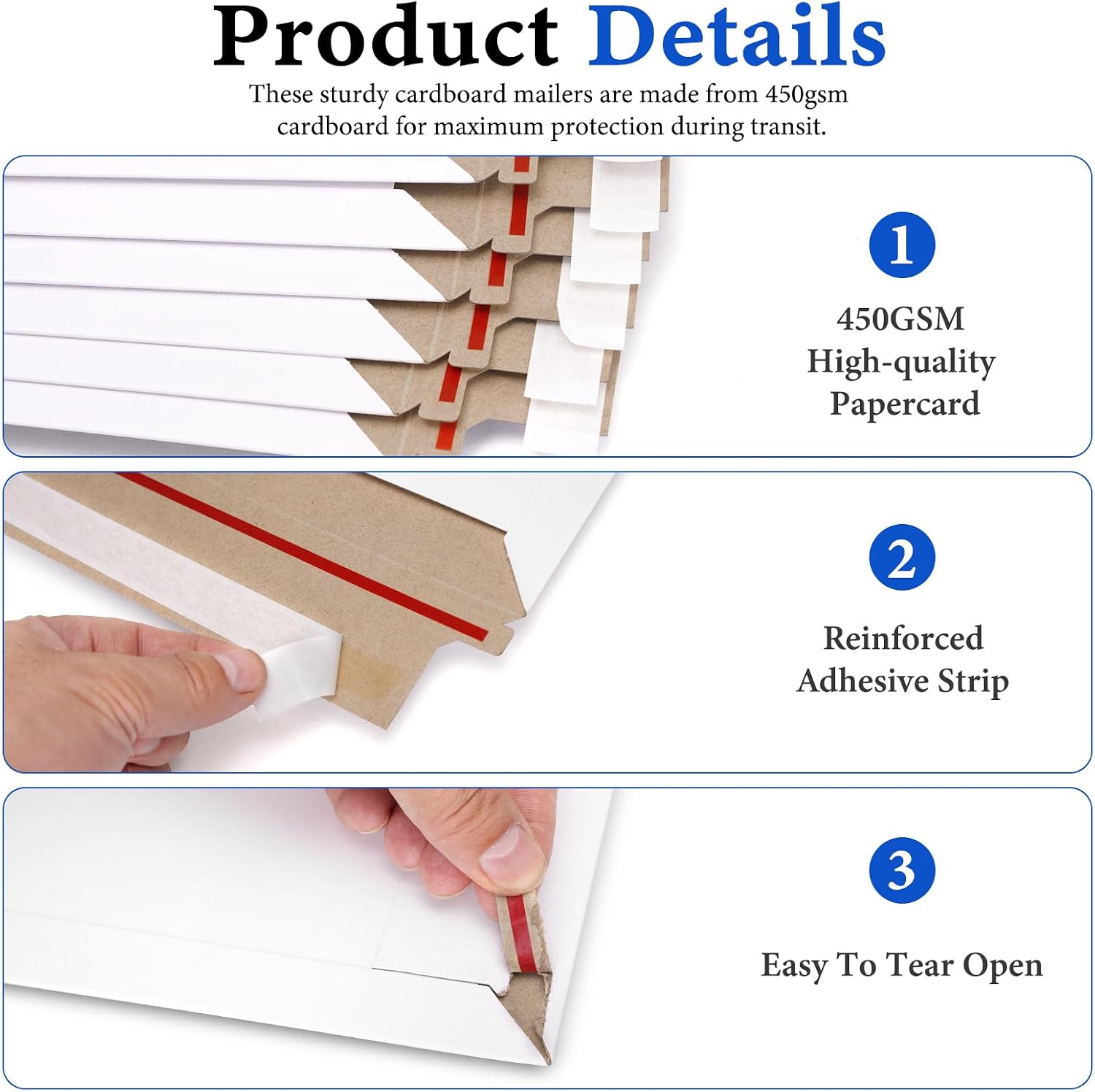 50 Pack White Rigid Mailers, 9"x12" Self Seal Document Mailer Stay Flat Cardboard Mailers Shipping Envelopes for