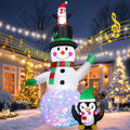 7 FT Christmas Inflatables Snowman and Penguin with Built-in Music & 360° Rotation Colorful Projector LED Light, Blow