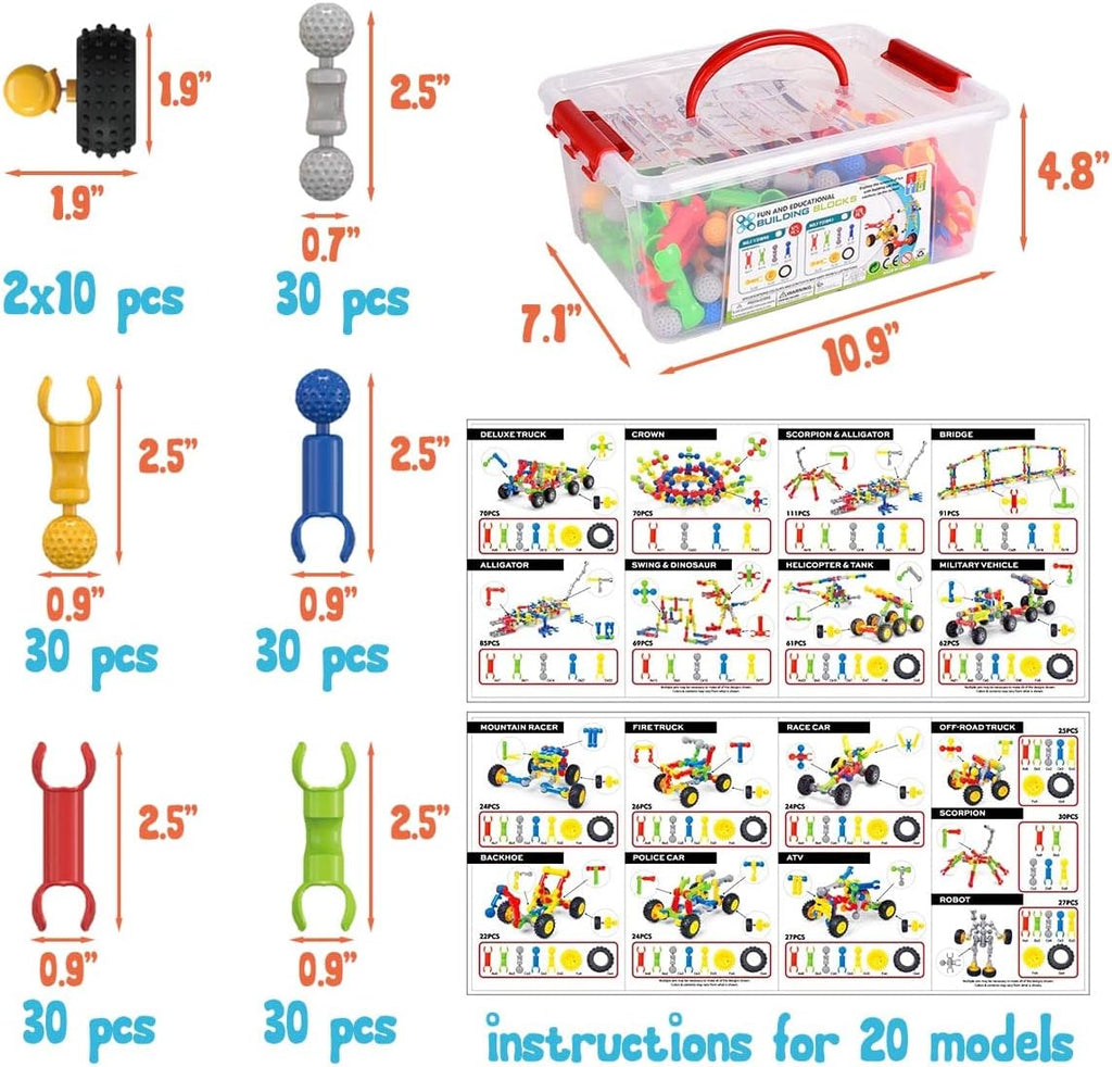 Building Blocks for Kids, 170 Pcs STEM Toys for Boys and Girls, Safe and Creative Toy for Age 3+, Educational