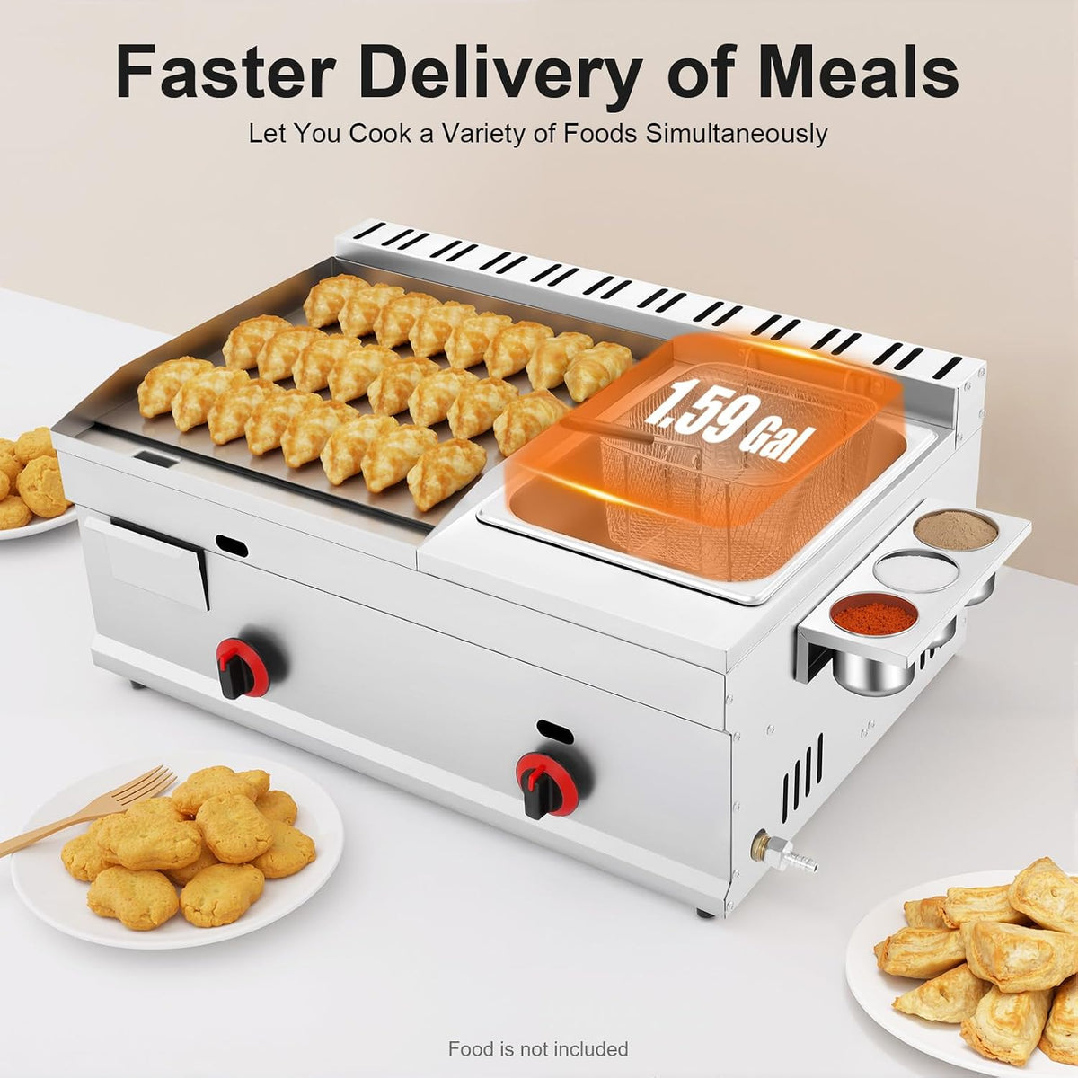 Commercial Propane Deep Fryer, 6L Stainless Steel Gas Propane Flat Top Grill Griddle with Removable Basket, Stainless