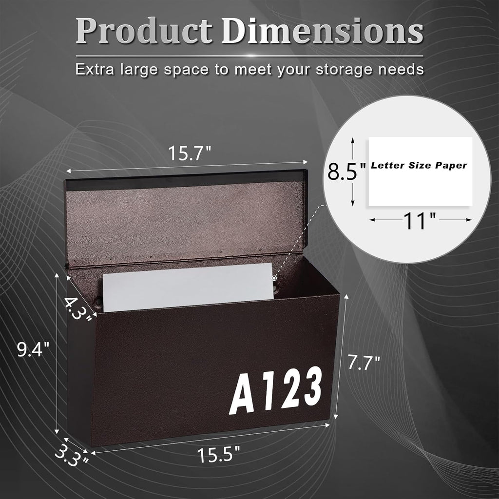Wall Mount Mailbox for Outside Rust Proof Galvanized Steel, Bronze | Receives letters, magazines, parcels