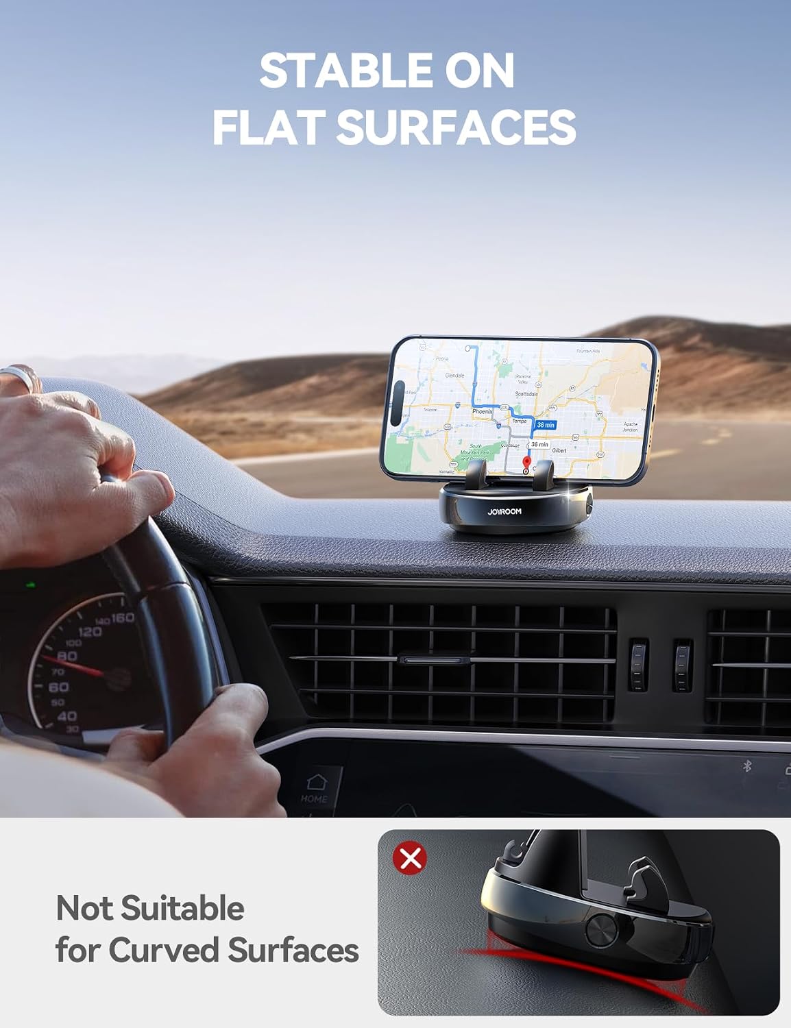 Car Phone Holder Mount, 360° Adjustable & Avoid Sun Glare Phone Holder for Car, Slip Free Spring Snap Design