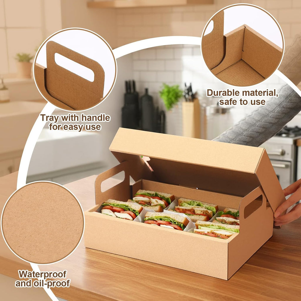 10-pack Kraft Paper Catering Trays with Lids 13 x 9 x 3 Inch