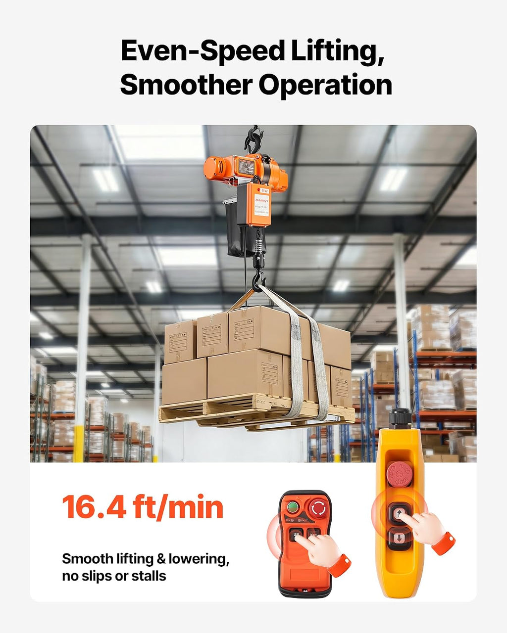 1100 lbs Electric Chain Hoist, 20ft Lifting Height, 120V 60Hz Single Phase Overhead Crane w/ 328ft Wireless & 15ft