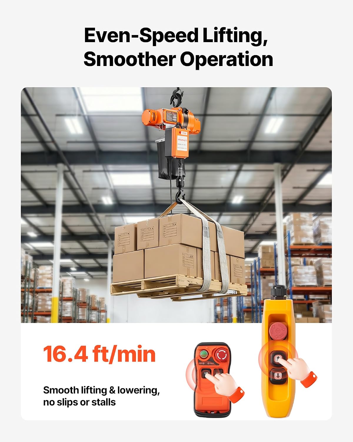 1100 lbs Electric Chain Hoist, 20ft Lifting Height, 120V 60Hz Single Phase Overhead Crane w/ 328ft Wireless & 15ft