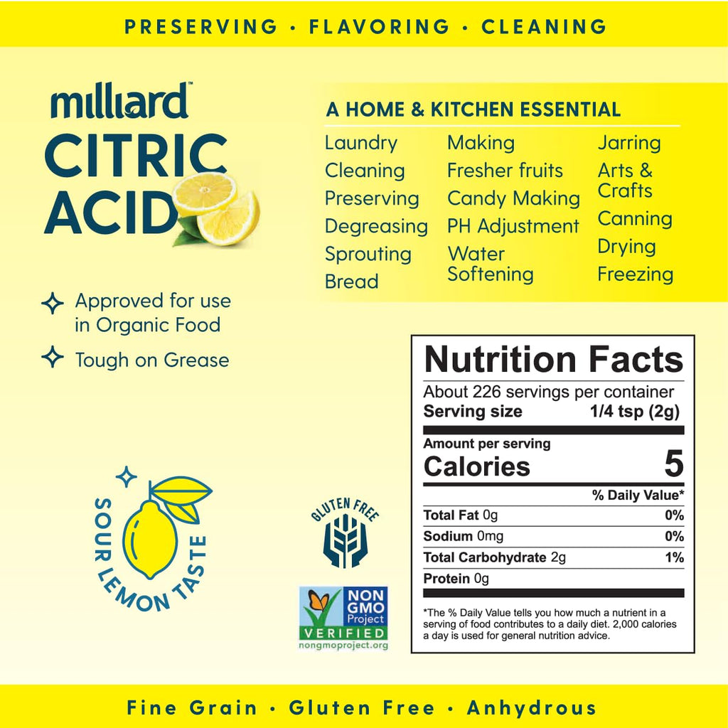 Citric Acid 1 Pound - 100% Pure Food Grade Non-GMO Project Verified (1 Pound)