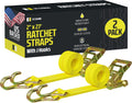 DC Cargo Tie-Down Ratchet Straps J-Hooks, (Pack of 2) Heavy Duty 2" x 27' Tie-Down Ratcheting Cargo Truck Straps Wire