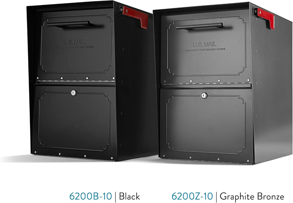 6200B-10 Oasis Classic Locking Post Mount Parcel Mailbox with High Security Reinforced Lock,Black,18.00 x 15.00 x