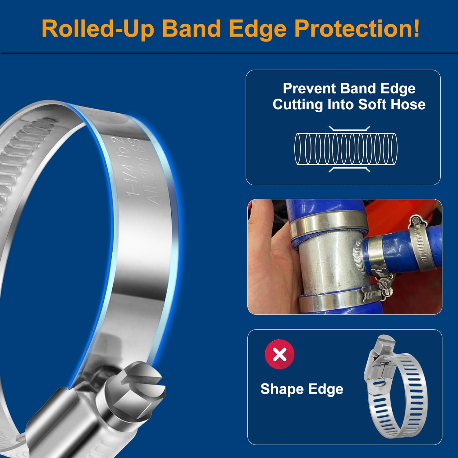 Non-Stripping Worm Gear Hose Clamps Size#36, 2 to 2-3/4 inch Adjustable Stainless Steel Hose Clamps for