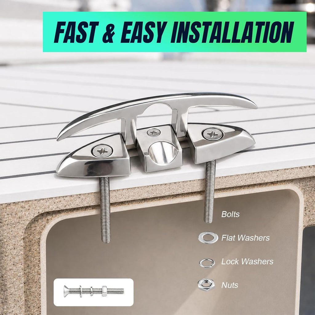 2-Pack 316 Stainless Steel Folding Flip-Up Boat Dock Cleats