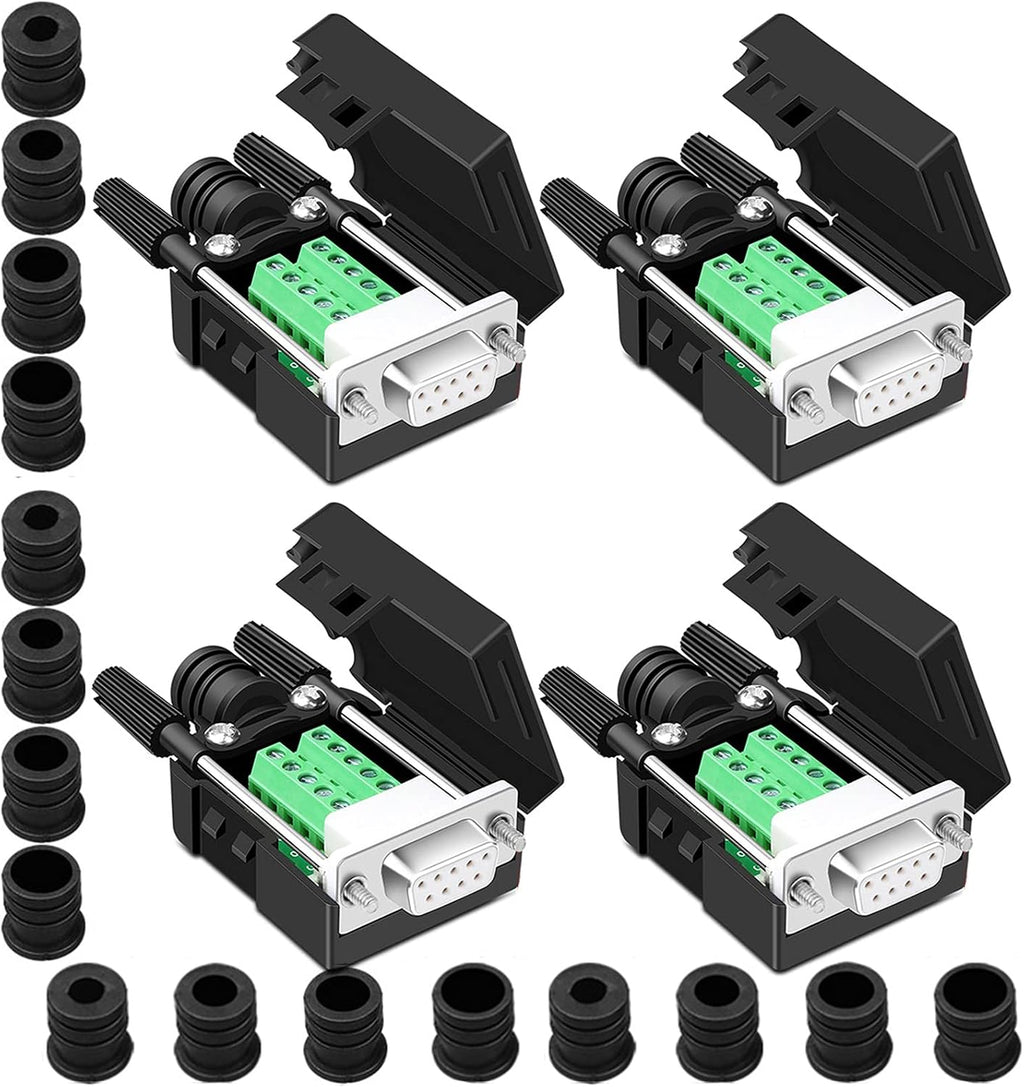 4PCS DB9 Solderless RS232 Serial to 9 pin Terminal Female Adapter