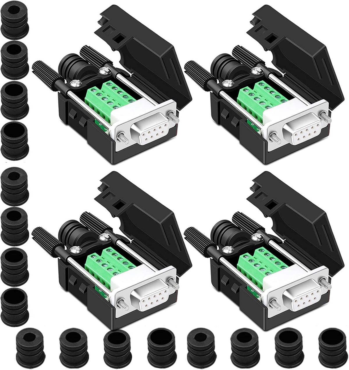 4PCS DB9 Solderless RS232 Serial to 9 pin Terminal Female Adapter