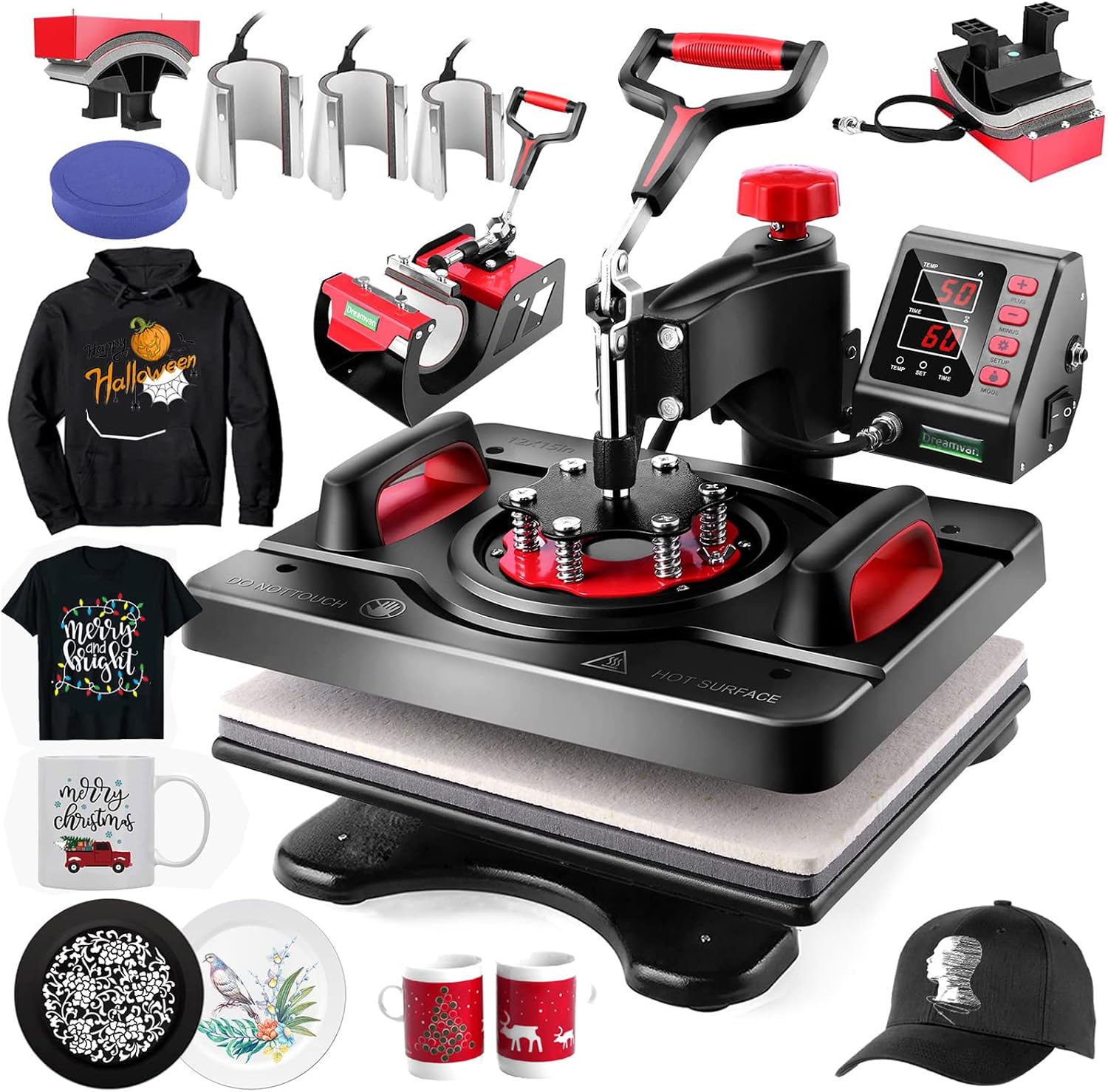 Professional 8 in 1 Heat Press Machine Sublimation Machine 12" X 15" Shirt Press Machine 360° Swing Away