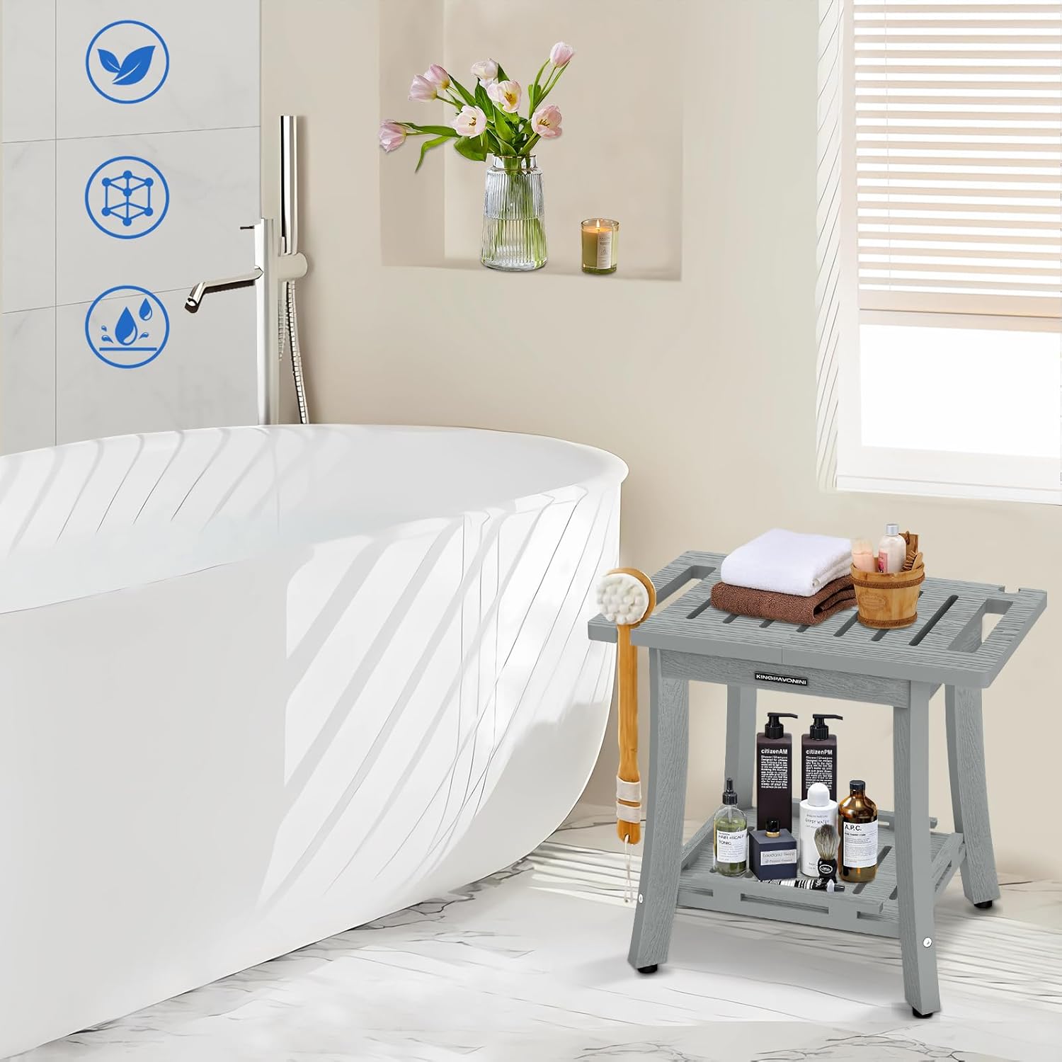 HDPS Shower Benches for Inside Shower to Sit on, Waterproof Shower Stool for Shaving Legs, Heavy Duty 400LBS Shower