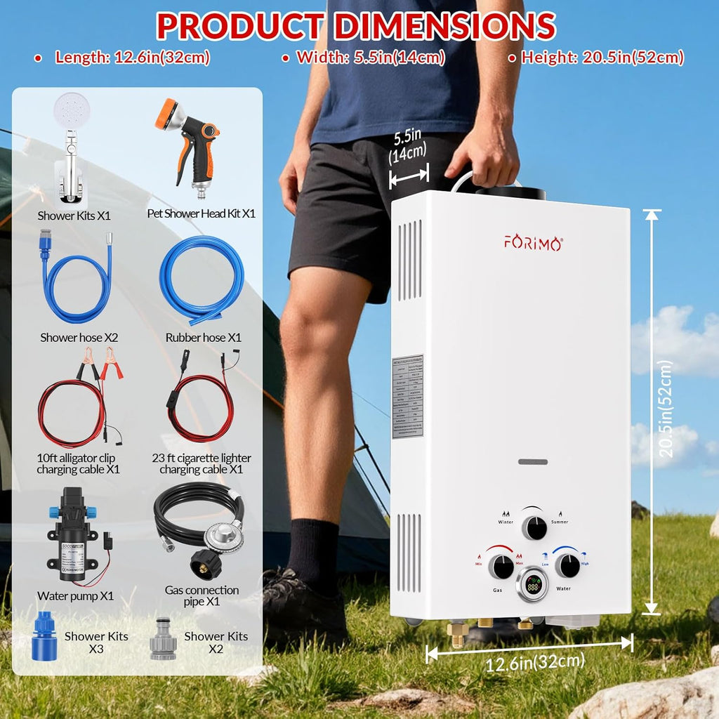 Tankless Water Heater Propane,2.64GPM 10L Outdoor Portable Water Heater,with 2 GPM Water Pump, Instant Propane Water
