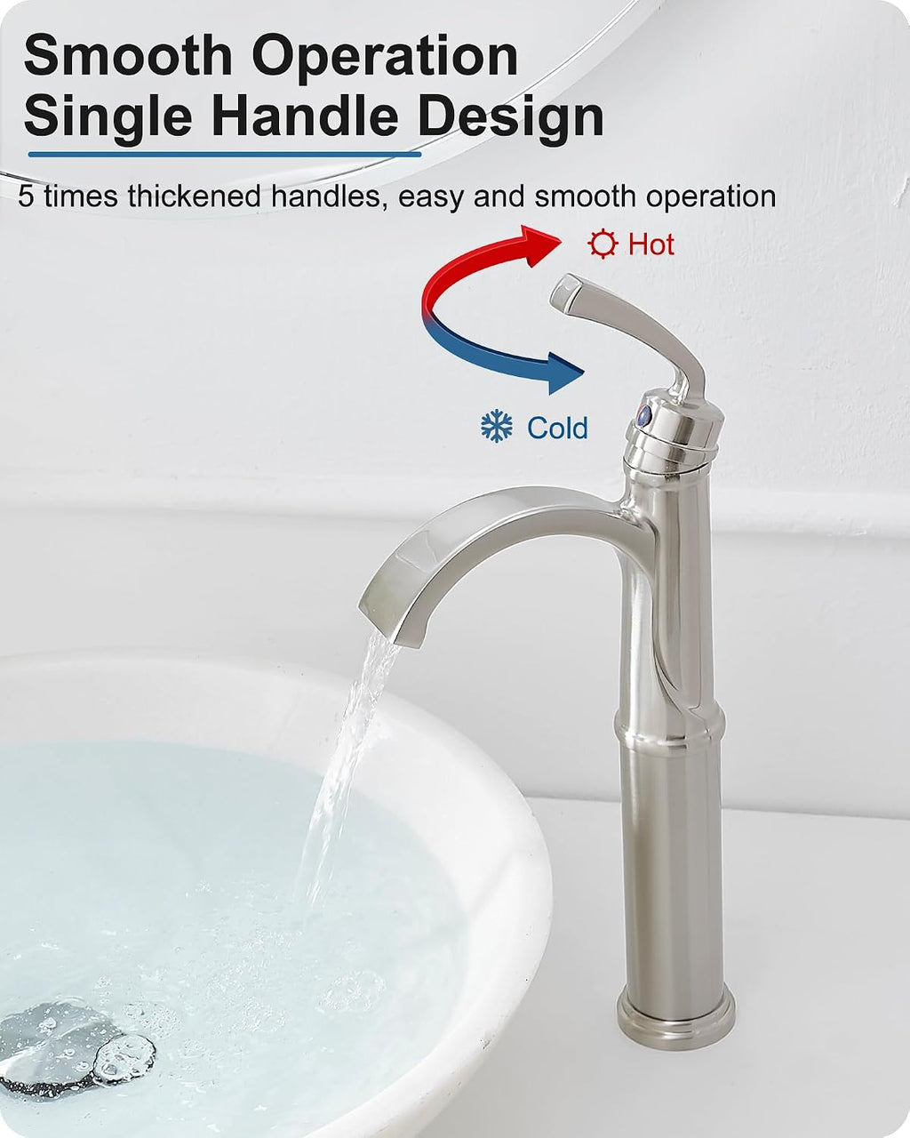 Bathroom Vessel Sink Faucet Brushed Nickel, Brass Tall Waterfall Bathroom Faucet 1 Hole Bathroom Sink Faucet Single