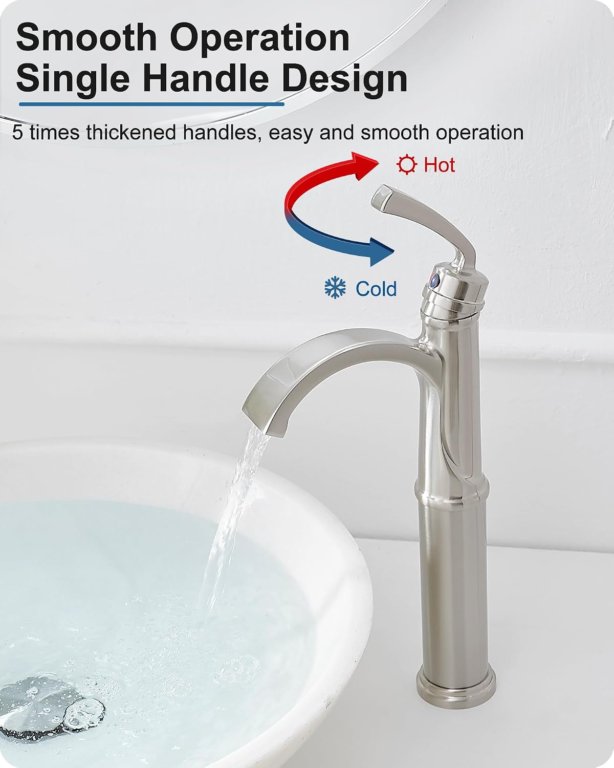 Bathroom Vessel Sink Faucet Brushed Nickel, Brass Tall Waterfall Bathroom Faucet 1 Hole Bathroom Sink Faucet Single