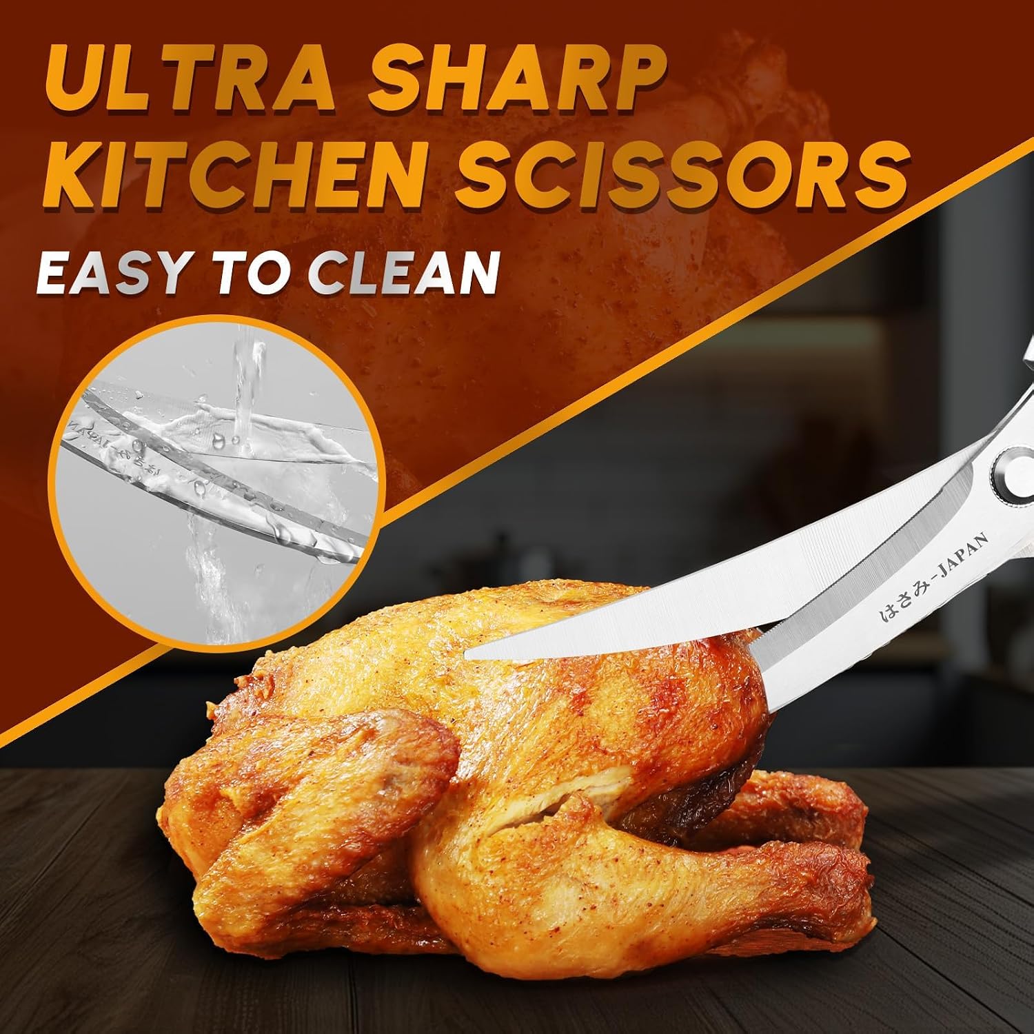 Kitchen Scissors and Cooking Tong Set - Silver Kitchen Shears for Food with Stainless Steel BBQ Tongs, Japanese Style