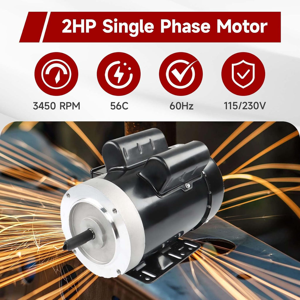 findmall 2HP Electric Motor 56C Frame 3450RPM Single Phase General