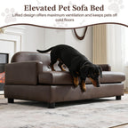 Luxury Dog Sofa Bed Elevated Pet Couch with Durable Waterproof Leather