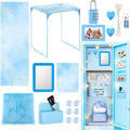 18 Pcs Blue Gold School Locker Accessories First Day of School Essential with Locker Magnetic Wallpaper Mirror Rug