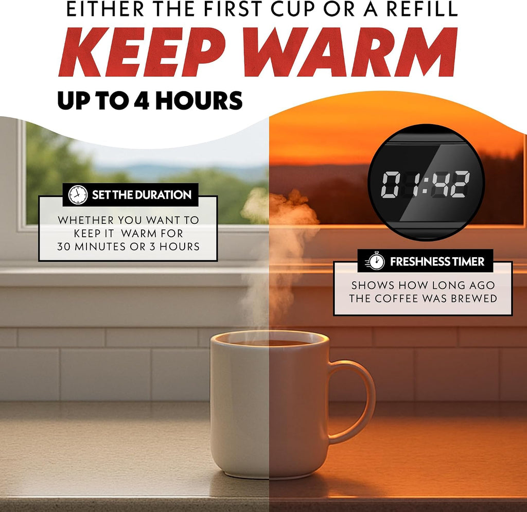 Drip Coffee Maker – 5 Cup, One-Touch Brew, Pause & Serve, Adjustable 4 Hr Keep Warm, EZ-View Water Window, Black