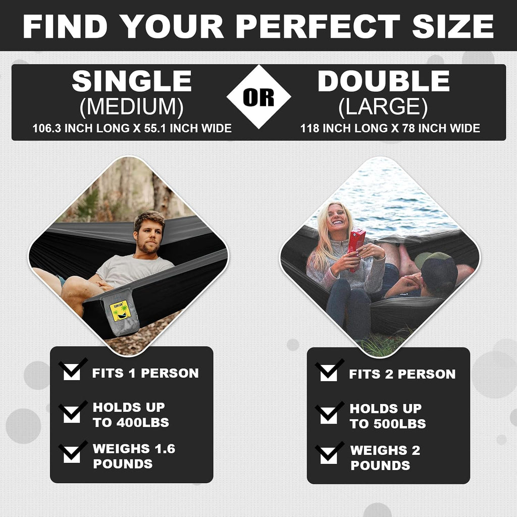 Camping Hammock Double & Single Portable Hammocks with 2 Tree Straps and Attached Carry Bag,Great for