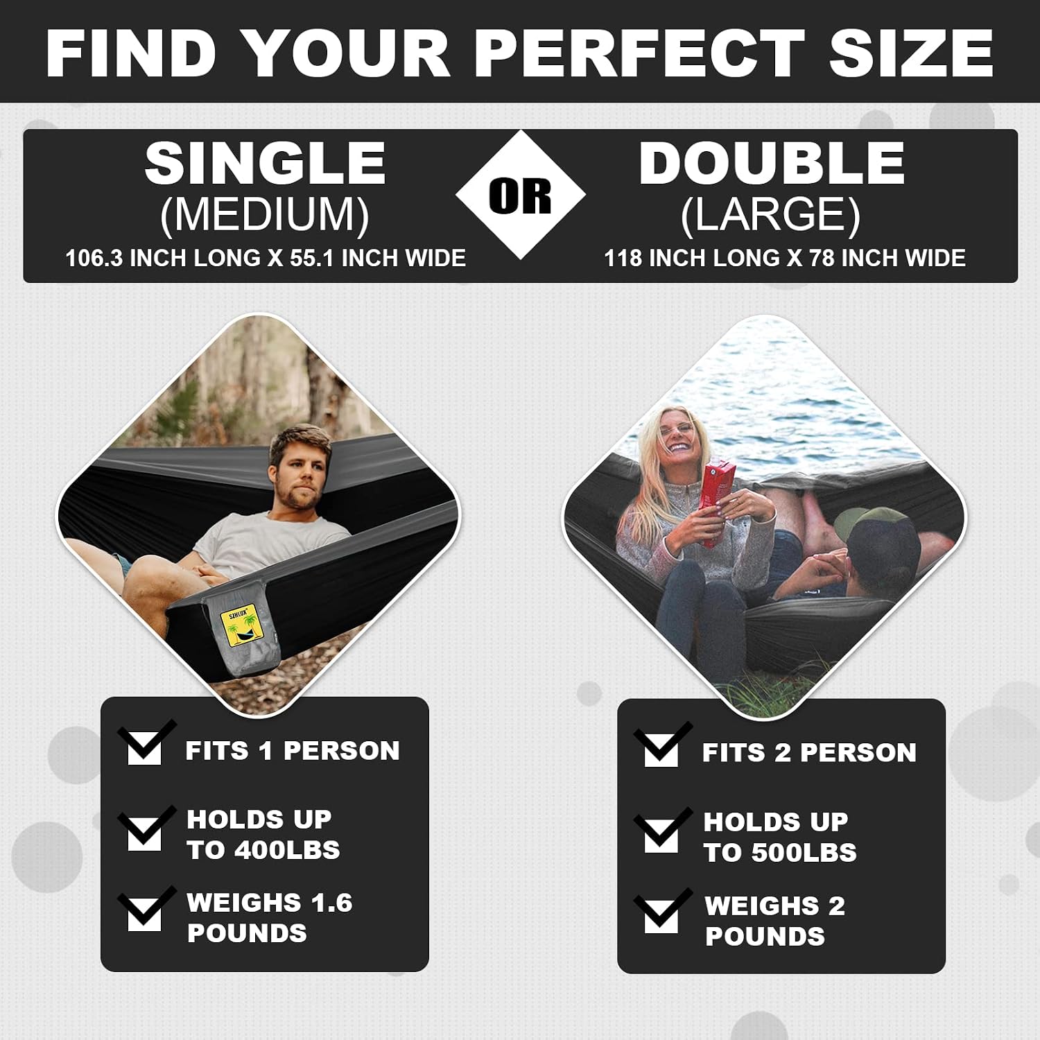 Camping Hammock Double & Single Portable Hammocks with 2 Tree Straps and Attached Carry Bag,Great for