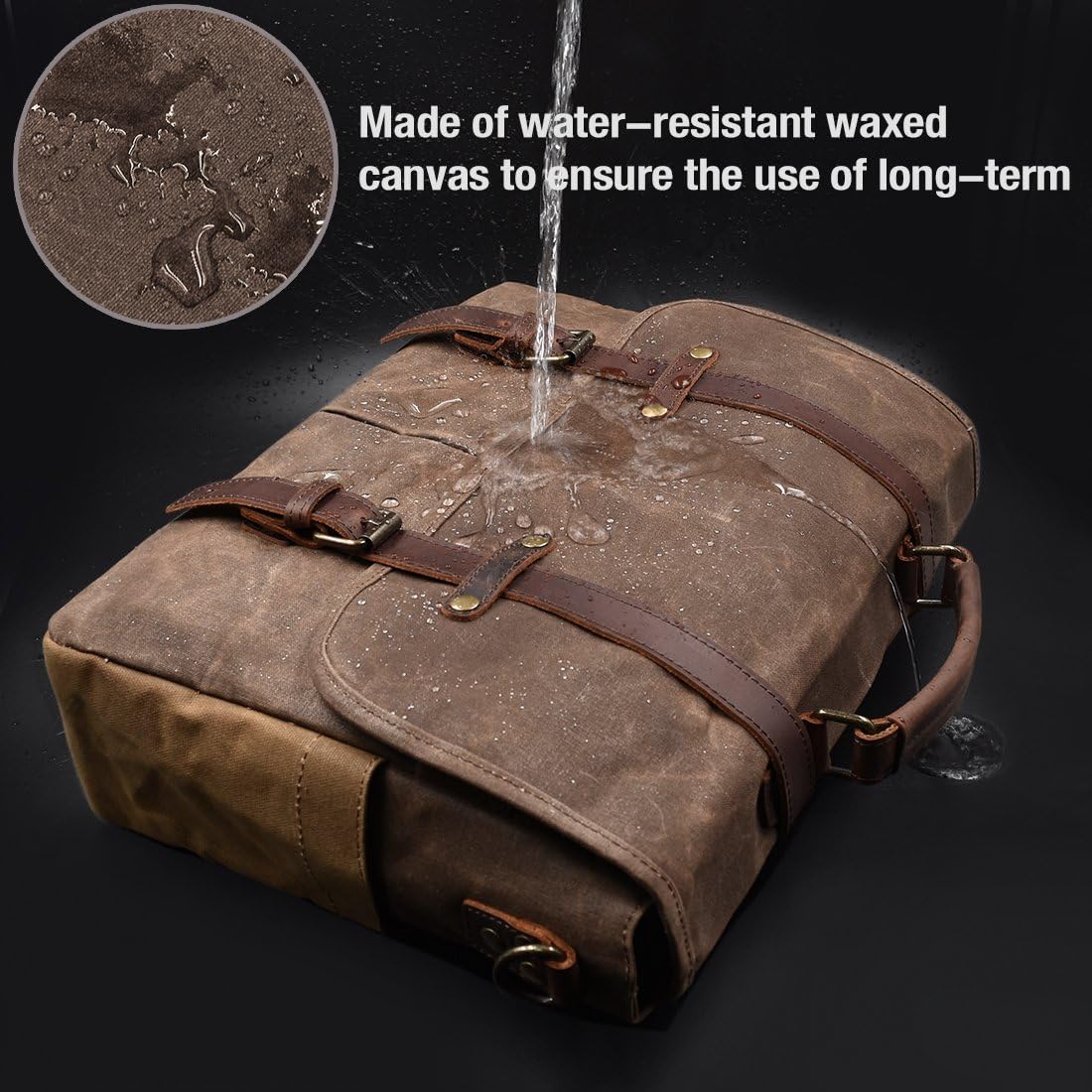 Mens Messenger Bag 15.6 Inch Waterproof Vintage Genuine Leather Waxed Canvas Briefcase Large Leather Computer Laptop