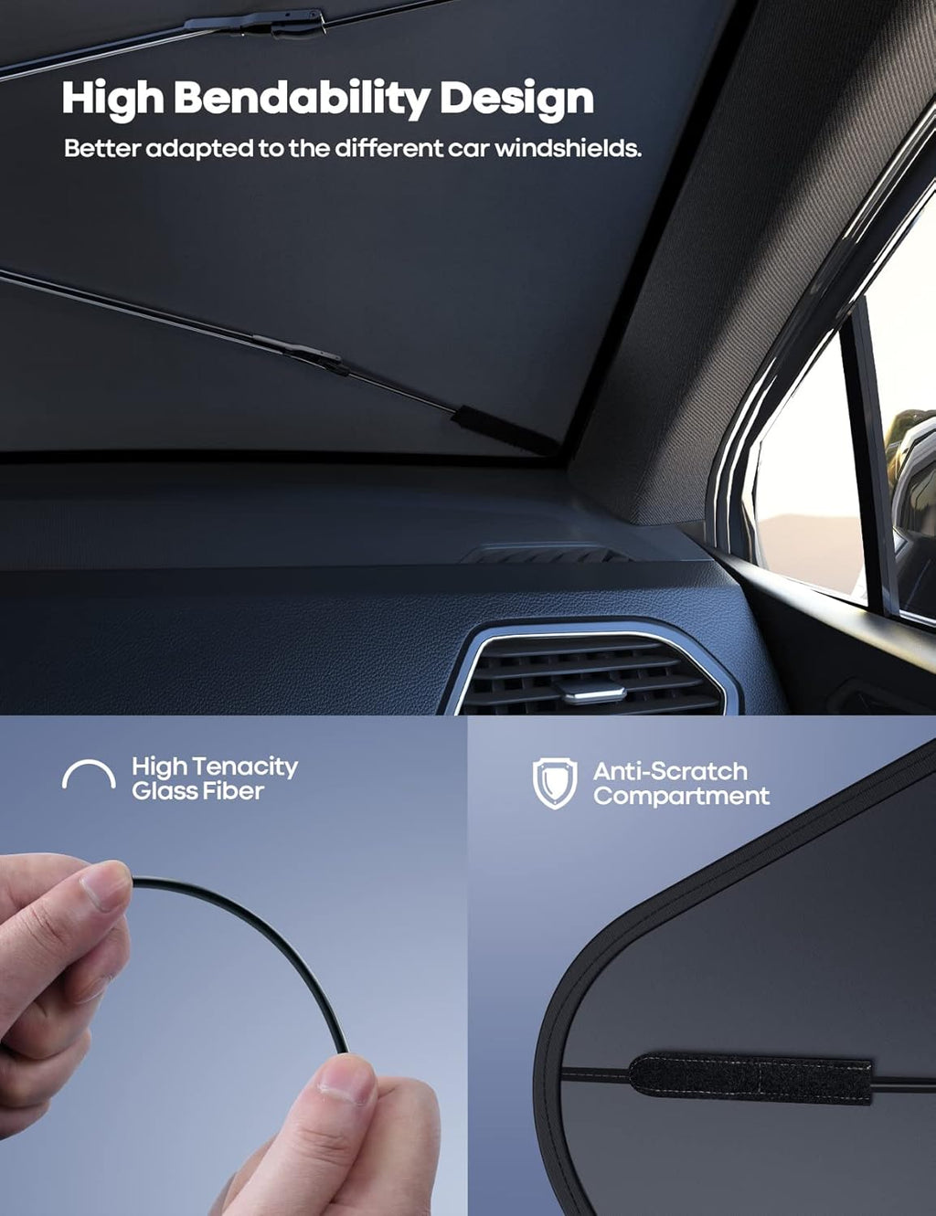 Car Windshield Sunshade Umbrella - Foldable Car Windshield Sun Shade Cover, 5 Layers UV Block Coating, 52"x31" Front