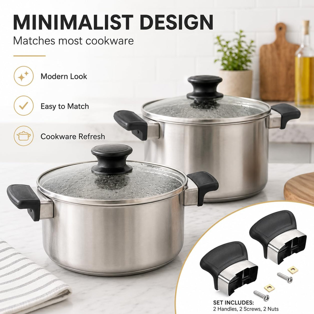 Mnixy 2 Pcs Replacement Pot and Pan Side Handles with Screws