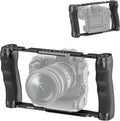 Video Camera Cage Rig with Arca Type Base/Dual Grips/Expansion Holes/15mm Rods, Universal Stabilizer Compatible with