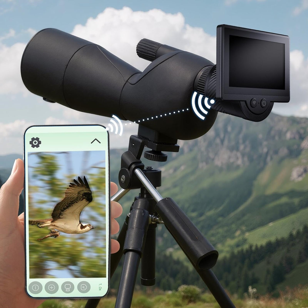 WiFi Telescope Camera, Electronic Eyepiece Camera Recording Via App with 4.3 Inch Screen, Digital Telescope Eyepiece