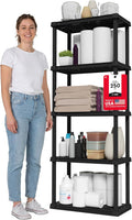 5-Shelf Light Duty Plastic Storage Shelves, 250lb Capacity, 64" H x 24" W x 12" D, Medium Modular Shelving Unit