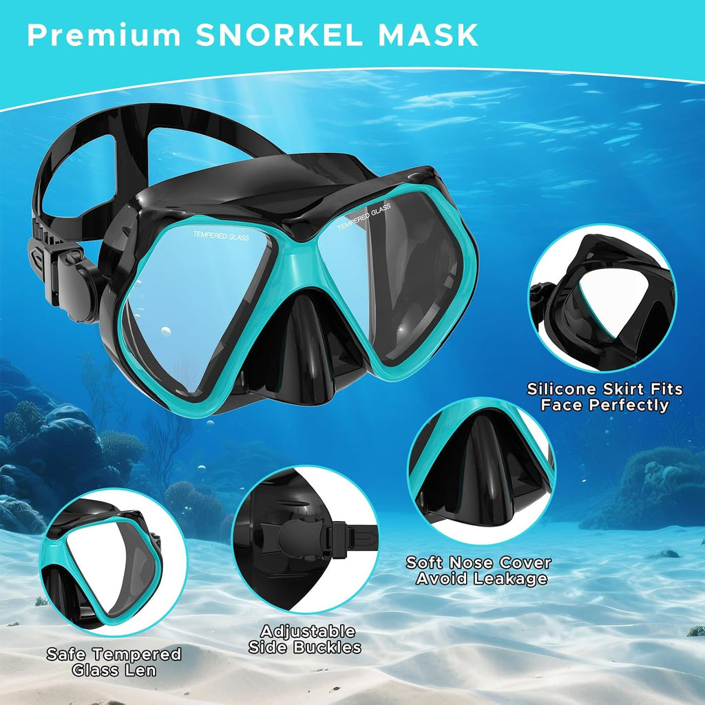 Snorkeling Gear for Adults, Dry Snorkel, Mask Set Adult, Diving Scuba Mask, Scuba Gear, Swimming Goggles with Nose